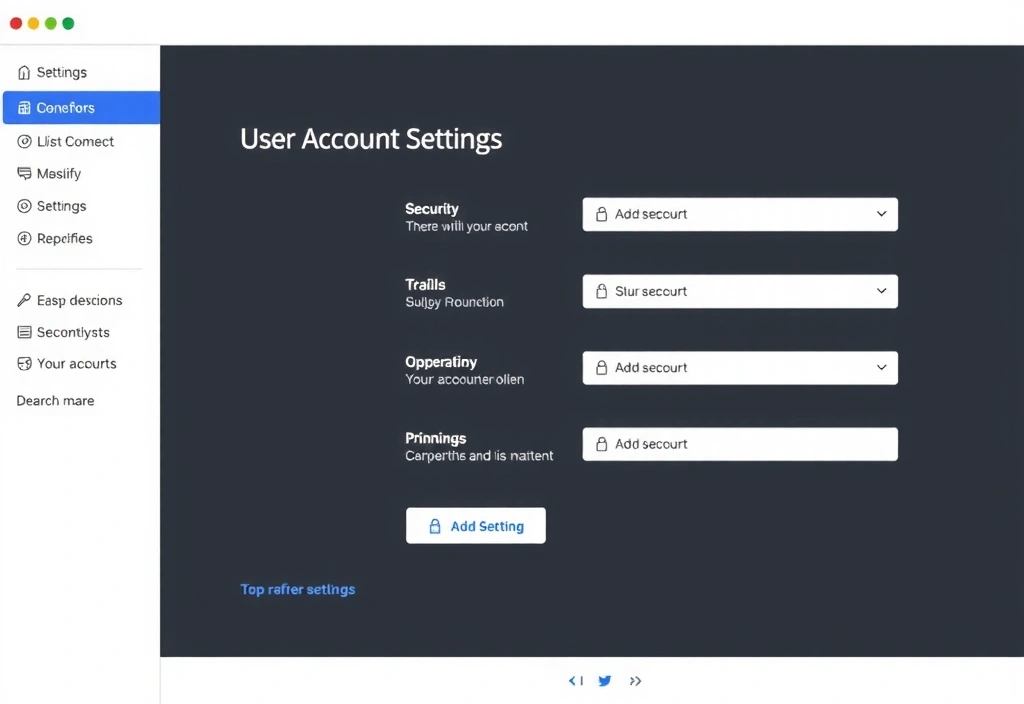Interface de paramètres de compte avec icônes de sécurité