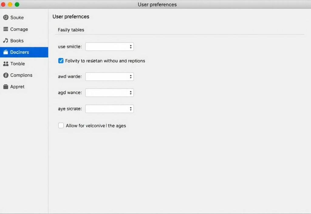 Tableau de bord des préférences utilisateur avec options